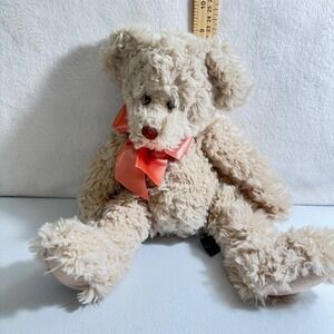 Russ Alanna Teddy Bear Plush Shaggy Cream Tan Stuffed Animal Peach Bow 13 inch